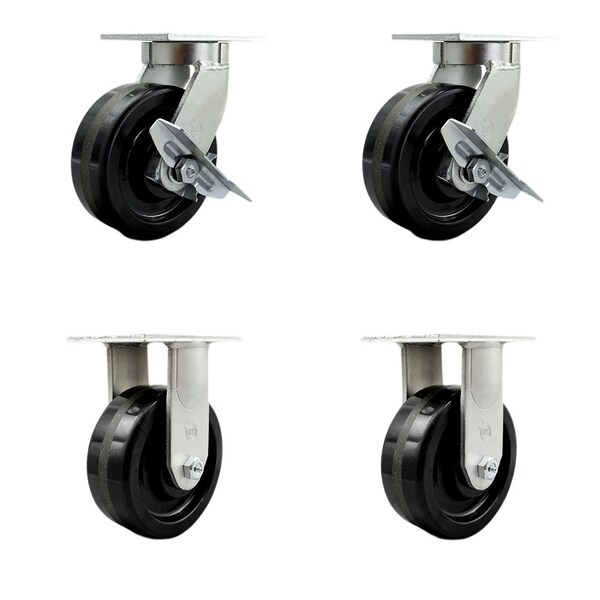 Service Caster 8'' Extra Heavy Duty Phenolic Wheel Swivel Caster Set 2 Brakes 2 Rigid, 4PK CRAN-SCC-KP92S830-PHR-SLB-2-R-2 - main